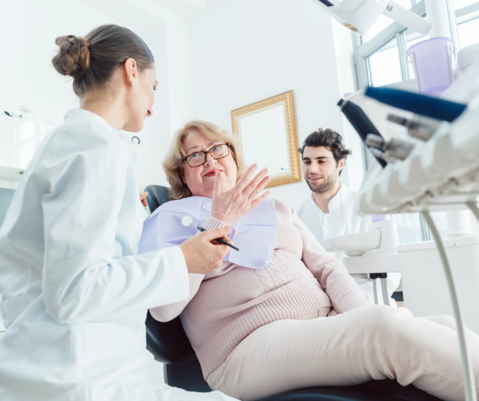 Patient explaining to dentist